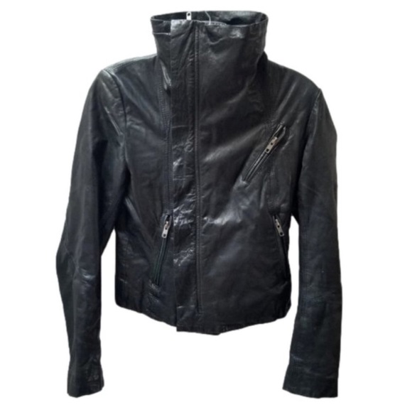 Line The Label Designer Asymmetrical 100% Lambskin Black Leather Jacket XS - Picture 2 of 14